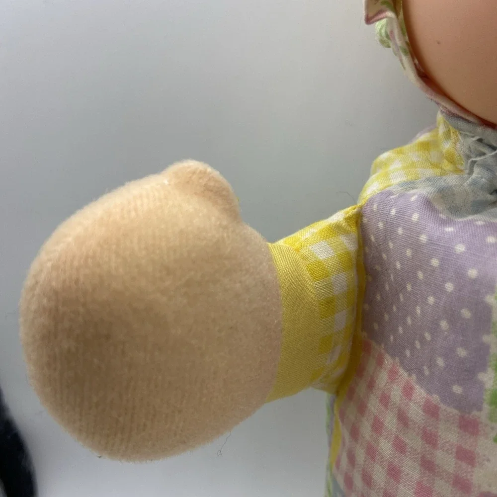 Luv n Care Baby Doll Plush Patchwork Pastel Gingham Bonnet Zip Back Blue Eye